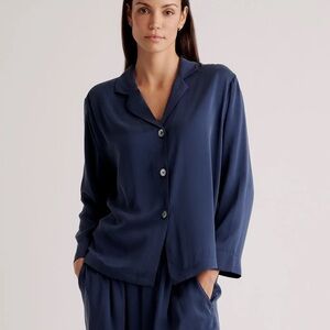 NWT Quince 100% Washable Silk Pajama Long Sleeve Top Indigo Blue Size XS